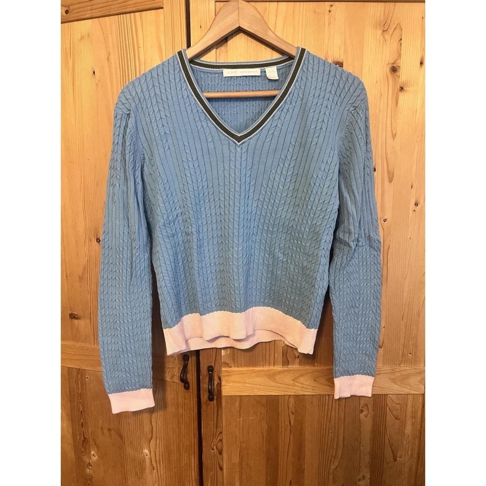 Greg Norman Collection V-Neck Sweater in Blue and Pink